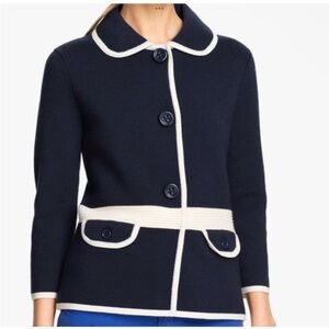 Kate Spade Mayson Sweater Navy Cream Wool Blend Contrast Trim Knit  6 Old Money